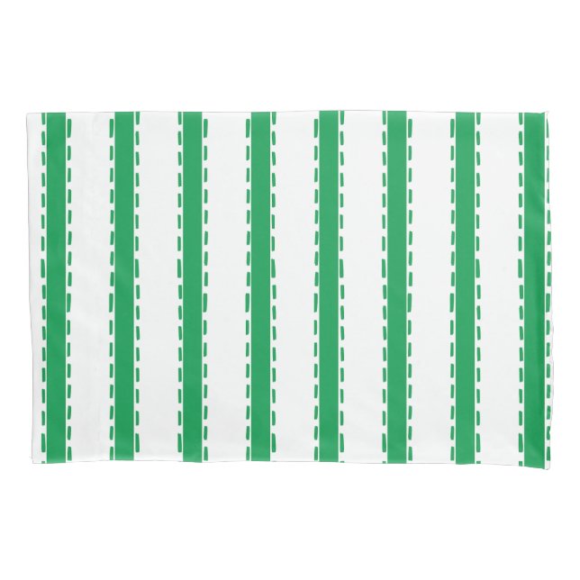 Hand-Stitched Ticking Stripe Coordinate – Green  Pillowcase (Front)