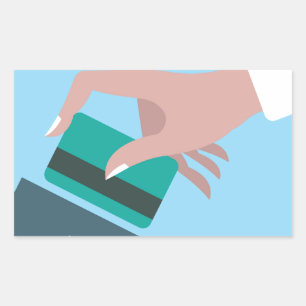 Hand swiping credit card rectangular sticker