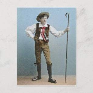 Hand Tinted Lantern Slide Boy From Alps Vintage Postcard