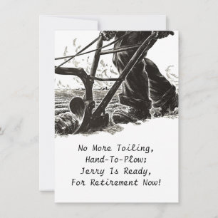 Hand To Plough Retirement Invitations B&W Customis