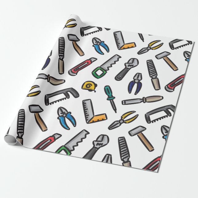 Hand tools pattern color wrapping paper (Unrolled)