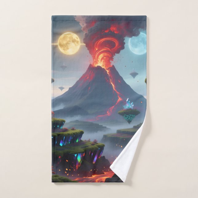 Hand Towel with Fantasy Volcano Art (Hand Towel)