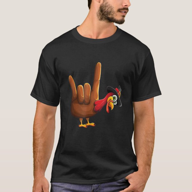 Hand Tukey American Sign Language I Love You Thank T-Shirt (Front)