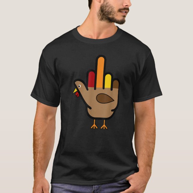 Hand Turkey Middle Finger Funny Adult Thanksgiving T-Shirt (Front)