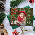 hand typography family christmas photo card<br><div class="desc">This design features white merry Christmas script on a beautiful family photo. The image and text can be personalised</div>