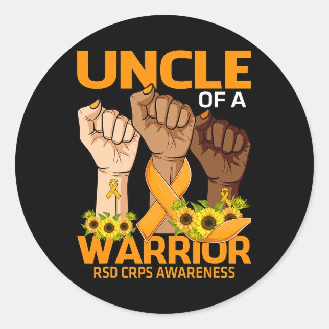 Hand Uncle Of A Warrior RSD CRPS Awareness Sunflow Classic Round Sticker (Front)