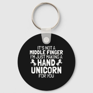 Hand Unicorn Middle Finger Funny Sarcastic Crude Key Ring