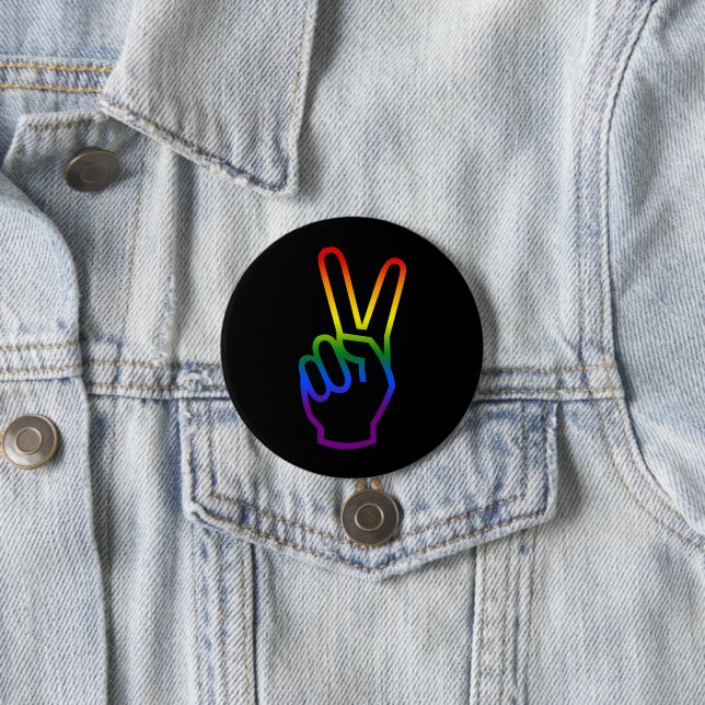 Hand Victory Sign LGBT Rainbow Flag Colours Pride 7.5 Cm Round Badge (In Situ)