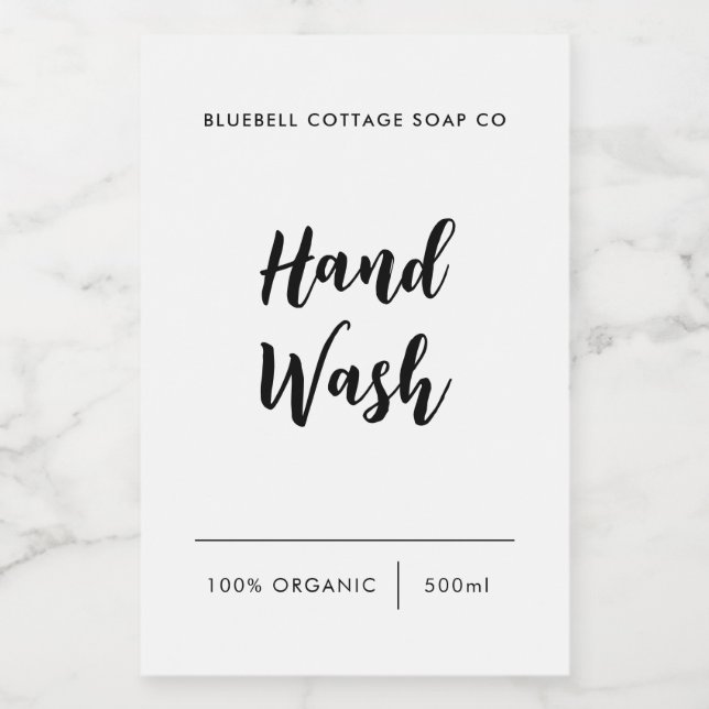 Hand Wash Label, Elegant Script Product Label (Single Label)