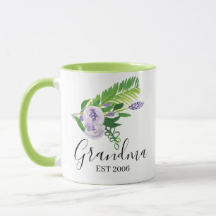 Hand Watercolor Floral Mom Grandma Purple Mug