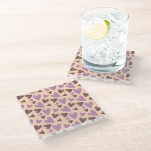 Hand Watercolor Hearts Chocolate Pink Glass Coaster