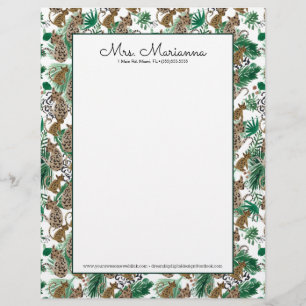 Hand Watercolor Jaguar Leopard Cat Pattern Custom Letterhead