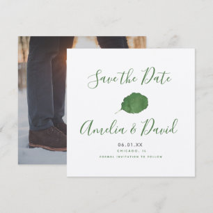 Hand Watercolor Leaf Greenery Save the Date Photo Card