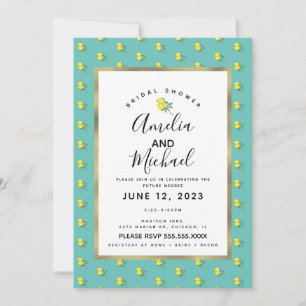 Hand Watercolor Lemon Bunch Simple Bridal Shower Invitation