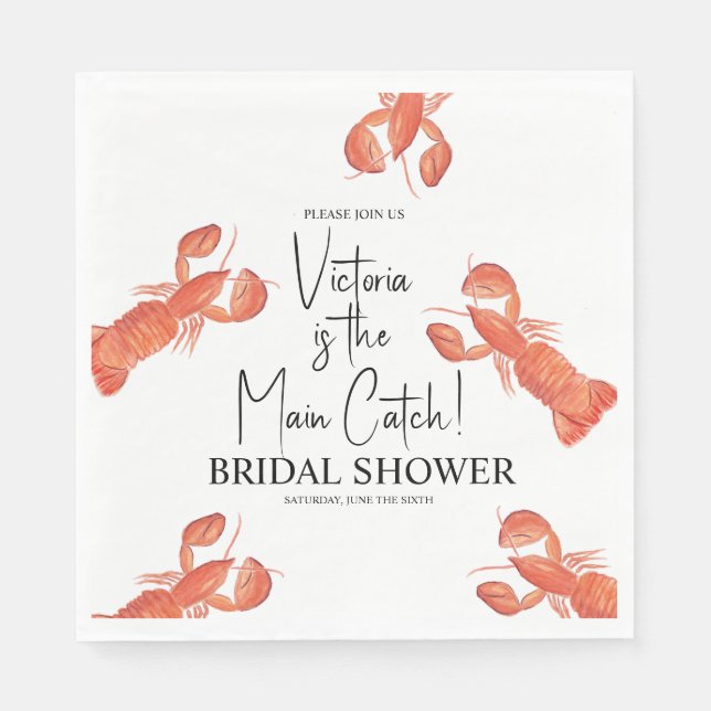 Hand Watercolor Lobsters Main Catch Bridal Shower Napkin (Front)