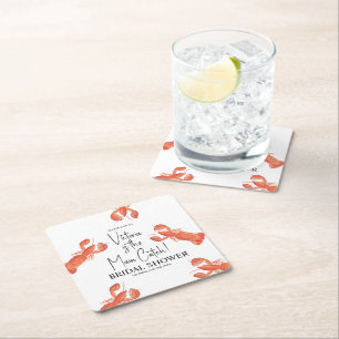 Hand Watercolor Lobsters Main Catch Bridal Shower Square Paper Coaster