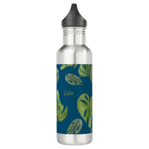 Hand Watercolor Monstera Adansonii Leaf Blue 710 Ml Water Bottle