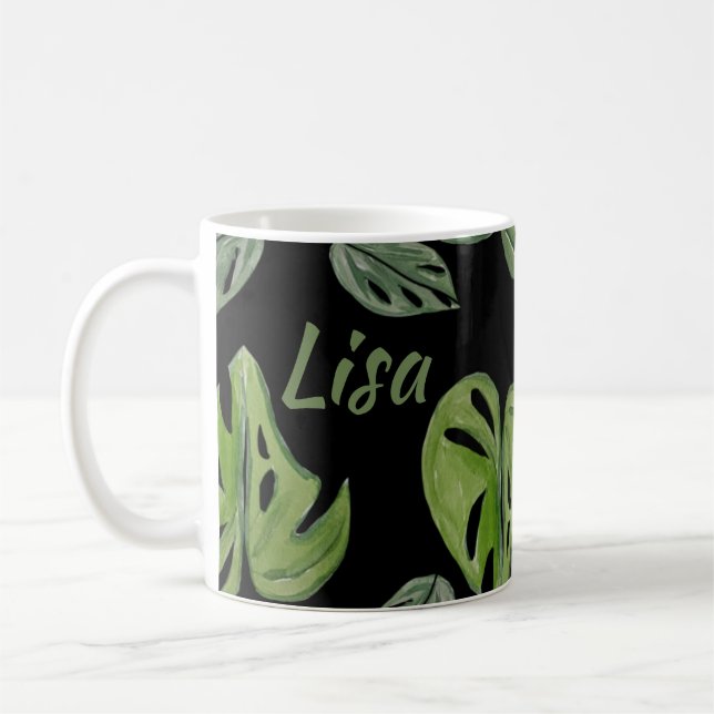 Hand Watercolor Monstera Adansonii Leaf Bridal Coffee Mug (Left)