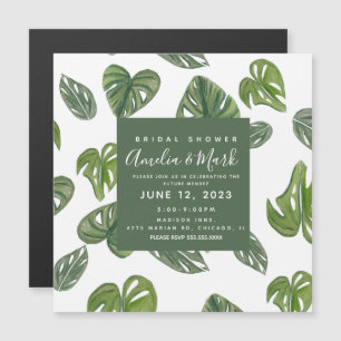 Hand Watercolor Monstera Adansonii Leaf Bridal Magnetic Invitation