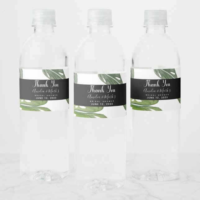 Hand Watercolor Monstera Adansonii Leaf Bridal Water Bottle Label (Bottles)