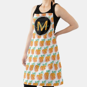 Hand Watercolor Pumpkin Pattern Black Monogram Apron