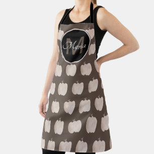 Hand Watercolor Pumpkin Pattern Brown Monogram Apron