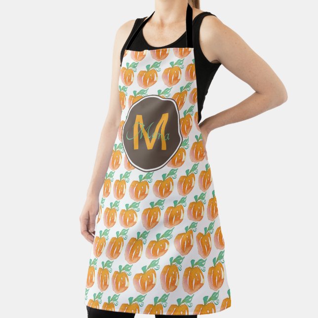 Hand Watercolor Pumpkin Pattern Monogram Apron (Insitu)
