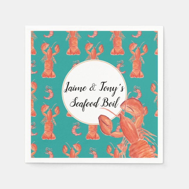 Hand Watercolor Seafood Boil Lobster Shrimp Napkin (Front)