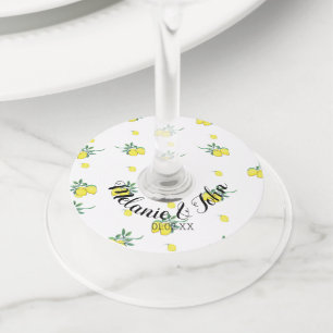 Hand Watercolored Lemon Design  - Couple Name Wine Glass Tag