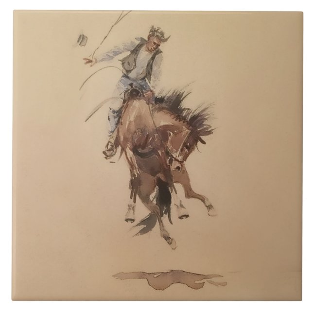 Hand-Whipping a Bronc by Edward Borein Tile (Front)