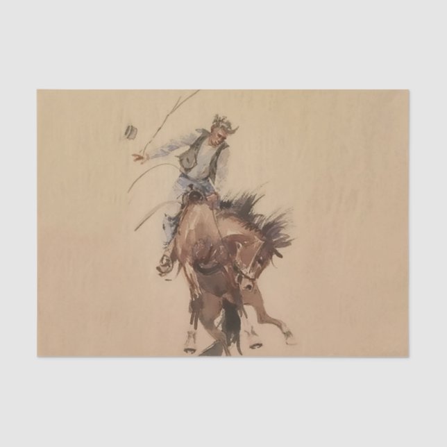 Hand-Whipping a Bronc by Edward Borein Tissue Paper (Front)