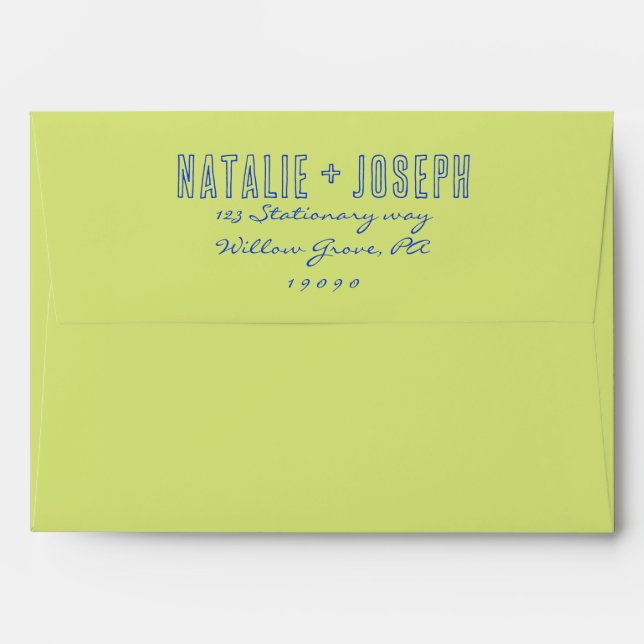 Hand Writing Green Retro Bright Fun Unique Wedding Envelope (Back (Top Flap))