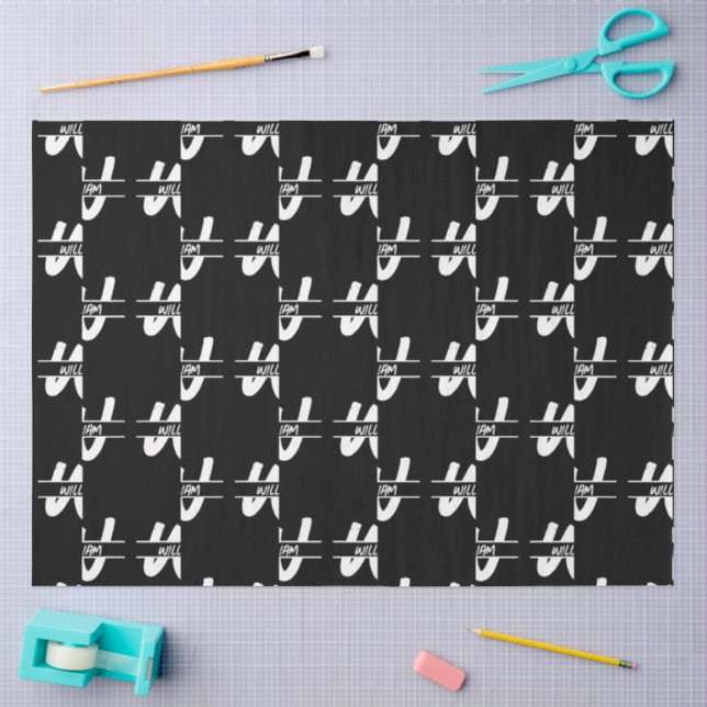 Hand Written Black & White Monogrammed Name Tissue Paper (Craft)