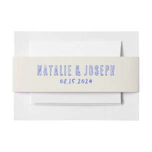 Hand-Written Blue Bold Retro Quirky Wedding    Invitation Belly Band