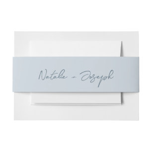  Hand Written Blue Fun Calligraphy Boho Wedding Invitation Belly Band