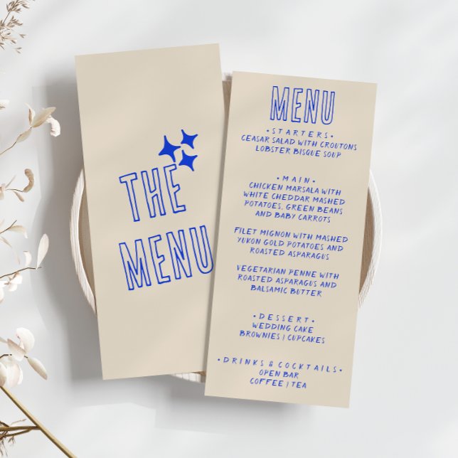 Hand Written Blue Retro Bold Modern Fun Wedding Menu (Creator Uploaded)
