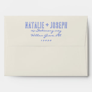 Hand-Written Blue Retro Bright Fun Unique Wedding Envelope