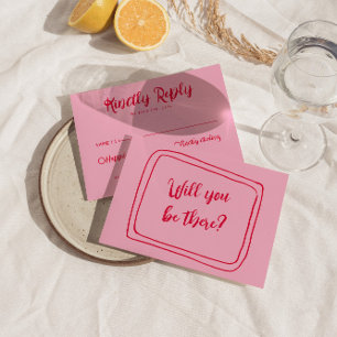 Hand-Written Blush Retro Bold Unique Wedding RSVP Card