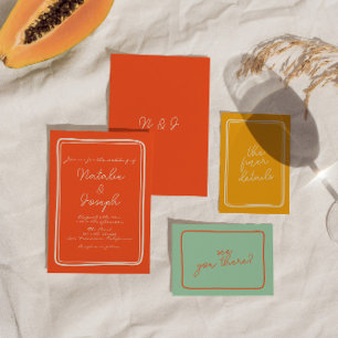 Hand-Written Bright Orange Retro Unique Wedding I Invitation
