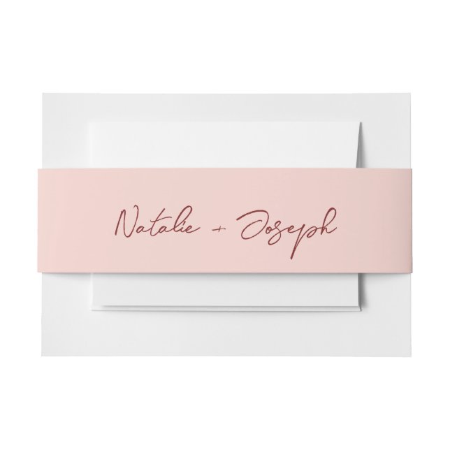  Hand Written Burgundy Pink Whimsical Wedding Invitation Belly Band (Front Example)