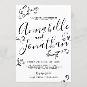 Hand Written Calligraphy Leaves Engagement Party Invitation