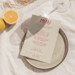 Hand-Written  Colourful Bright Funky Modern Weddin Menu<br><div class="desc">A colourful retro funky modern bright  wedding dinner menu. Which features chic template design of boho vintage beige milky  background and red magenta typography and hand written menu in red. Perfect and matching with the whole suite.</div>