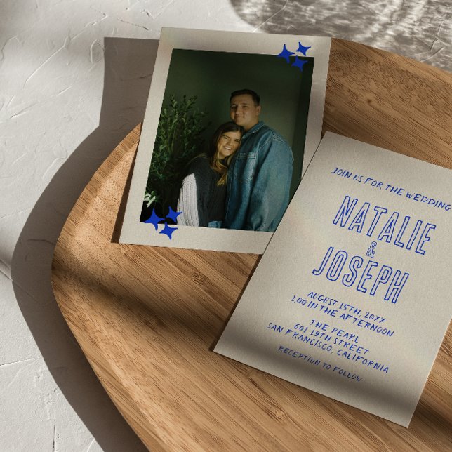Hand-Written Colourful Retro Bold 70s Photo Weddin Invitation (Creator Uploaded)