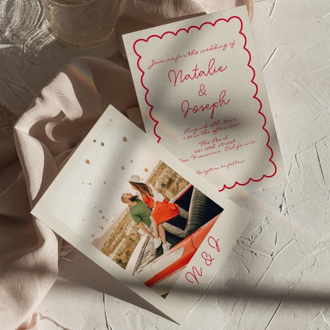 Hand-Written Colourful Retro Fun Photo Wedding Invitation (Creator Uploaded)