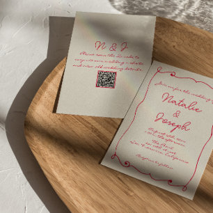 Hand-Written Colourful Retro Fun QR Code Wedding  Invitation