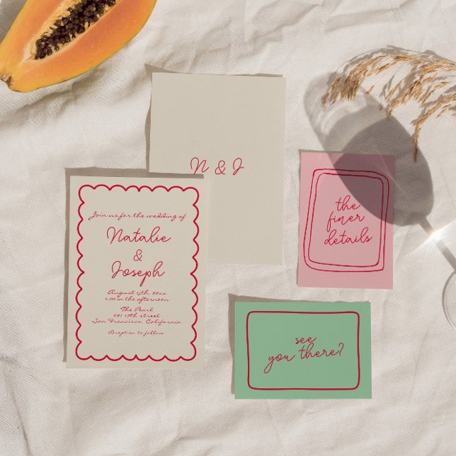 Hand-Written Colourful Retro Fun Unique Wedding  Invitation (Creator Uploaded)