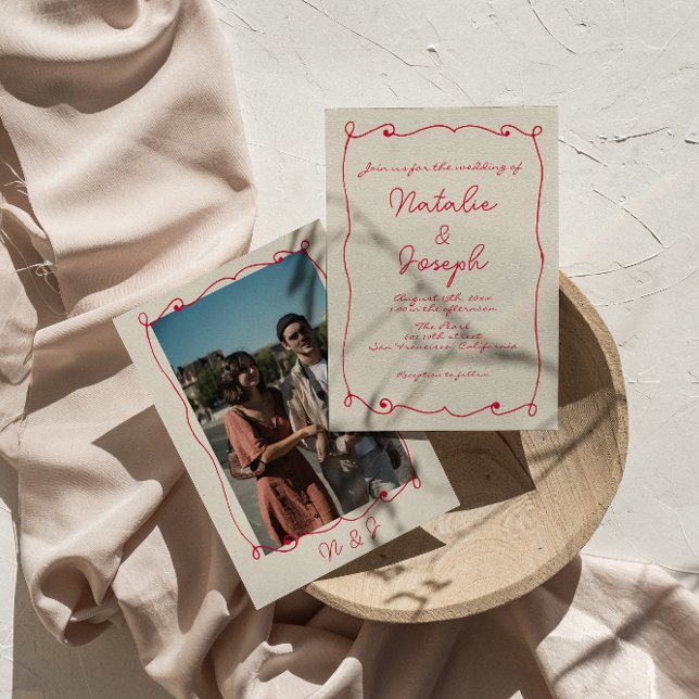 Hand-Written Colourful Retro Fun With Photo Weddin Invitation (Creator Uploaded)