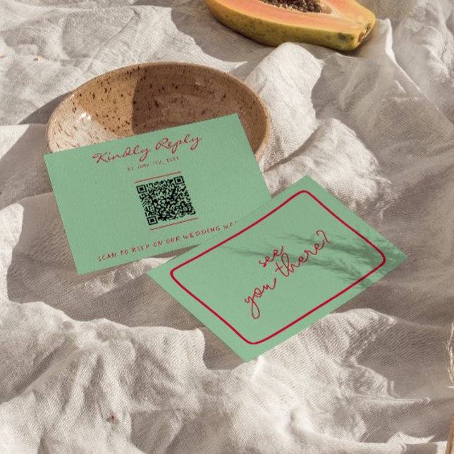 Hand-Written Colourful Retro Unique QR Code Weddin RSVP Card (Creator Uploaded)