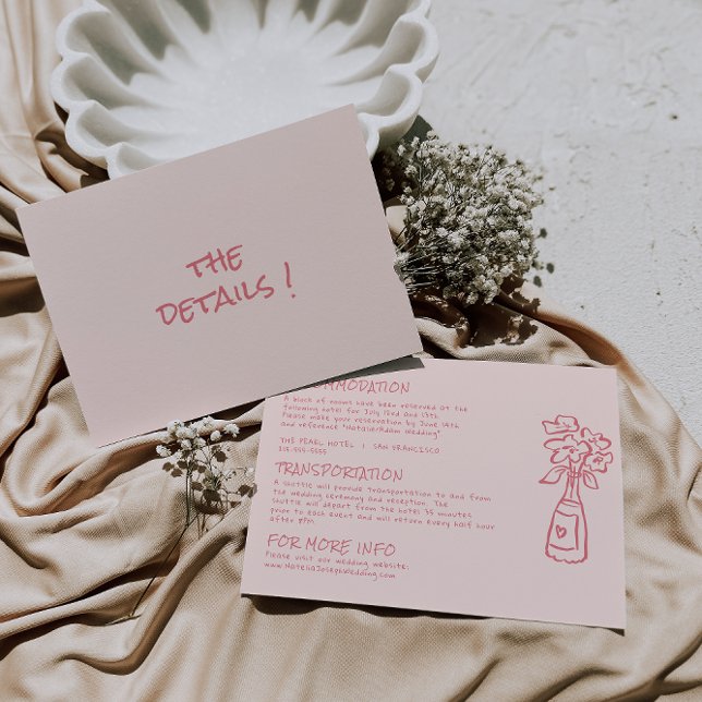 Hand Written Coral Colourful Floral Wedding Detail Enclosure Card (Creator Uploaded)