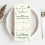 Hand Written Drawing Scribble Green Wedding Menu<br><div class="desc">🌿🍽️ "Botanical Elegance": Green-Accented Handwritten Wedding Menu 🌿💚 Elevate your wedding dining experience with our "Botanical Elegance" Green-Accented Handwritten Wedding Menu—an exquisite fusion of lush greenery, delicate hand drawings, and handwritten charm. This menu not only delights the senses but also adds a touch of nature-inspired sophistication to your reception, creating...</div>